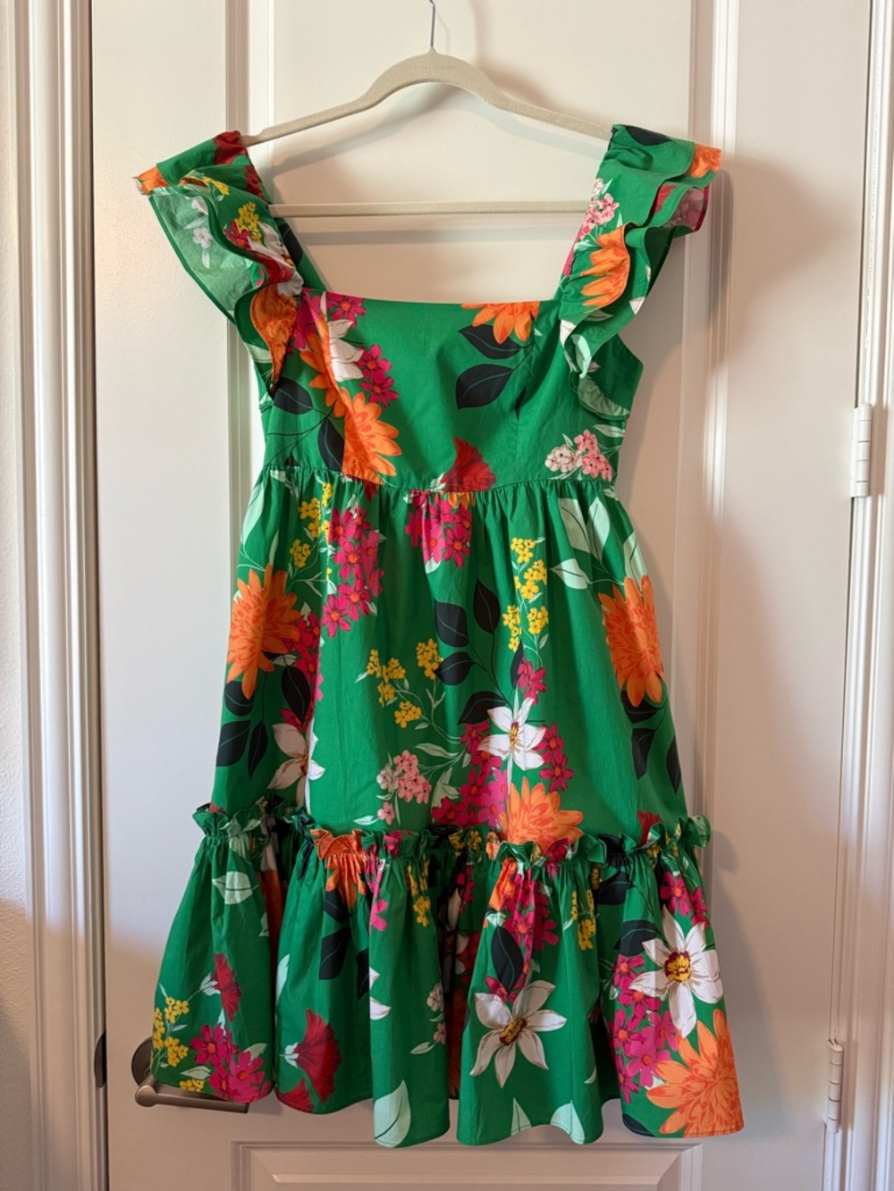 CARA CARA GREEN FLORAL POPLON MINI DRESS MEDIUM